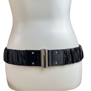 Ruched Wide Satin Elastic Belt with Rhinestones